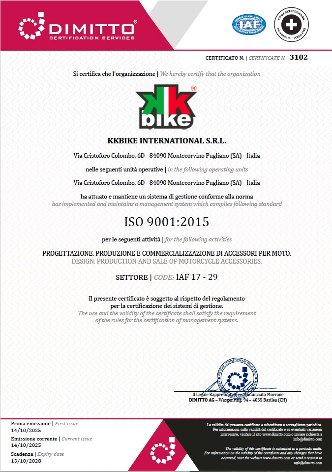 Certificazione ISO 9001:2015 KKBIKE qualità nel settore motociclistico